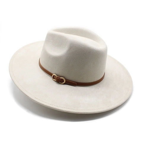 Sombrero Fedora Retro De Ala Ancha Con Banda De Cuero Sintético Y Hebilla Dorada Color Sólido Estilo Jazz Vintage Unisex