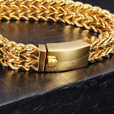 Pulsera Hombre Cadena Franco Acero Inoxidable Tejida Joyería Estilo Biker Minimalista Con Cierre De Caja