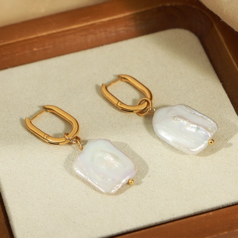 Baroque Irregular Freshwater Pearl Dangle Earrings Titanium Steel 18K Gold Plated Vintage Luxury U-Shaped Hoop For Women