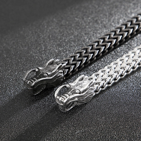 Dragon Head Bracelet Men Double Dragon Stainless Steel Woven Franco Chain Biker Punk Gothic Retro Jewelry Gift