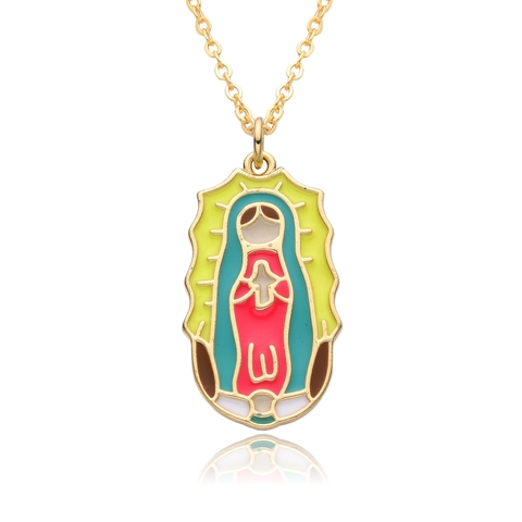 Mode Religieuse Croix Collier en Cuivre Pour Les Femmes Micro-Incrusté Strass Vierge Marie Pendentif Chaîne de Clavicule Bijoux Cadeau