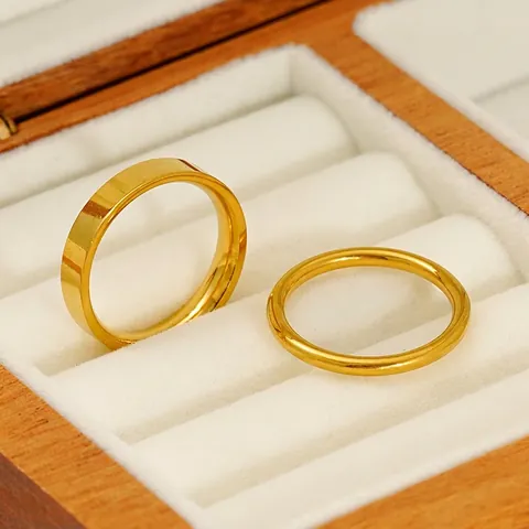 Minimalistische 18K Vergoldete Edelstahl Ringe Hochglanzpoliert Geometrischer Schlichter Schmuck Für Damen Herren