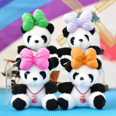 Cute Panda Plush Keychain With Big Bowknot Sequin Ball Pendant Kawaii Animal Stuffed Toy Bag Ornament For Girls Women Gift