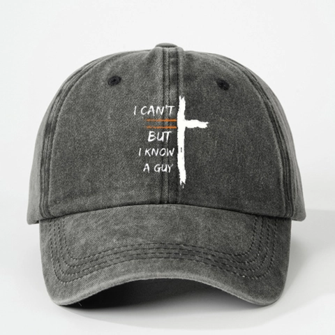 Cappello Da Baseball Cotone Lavato Regolabile Vintage Distressed Dad Hat Stampa Croce I Can't But I Know A Guy Protezione Solare
