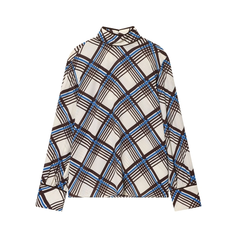 Donna Completo Quadri Camicia A Maniche Lunghe Con Collo Alto E Pantaloni A Gamba Larga Poliestere Casual Retro Elegante