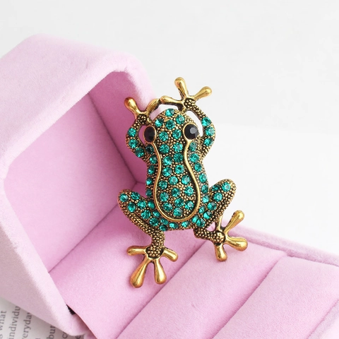 Cute Frog Brooch Vintage Animal Pin Zinc Alloy Full Rhinestone Crystal Enamel Accessory For Women Men Suit