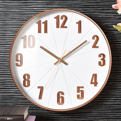 Orologio Da Parete Rotondo Moderno Silenzioso Senza Ticchettio Movimento Quarzo Cornice Plastica Lente Vetro Numeri Relief