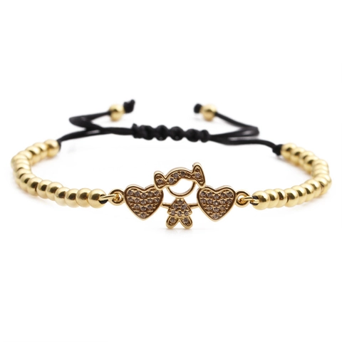 Bracciale Cuore Ragazzo Ragazza Rame Placcato Oro Zirconia Corda Intrecciata Regolabile Gioielli Vintage Per Amanti