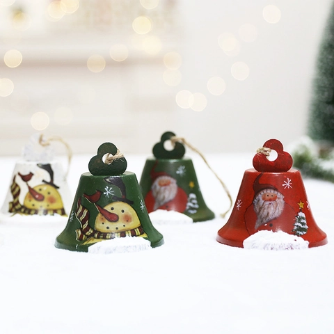 Weihnachtsglocken Metall Handbemalt Weihnachtsmann Schneemann Deko Ornamente Hanfseil Weihnachtsbaum Party Deko