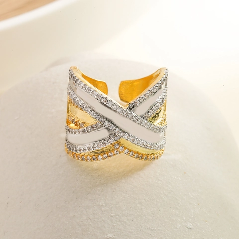 Geometrischer Offener Ring Kupfer Vergoldet Zirkonia Mikropave Verstellbar Mode Luxus Schmuck Damen