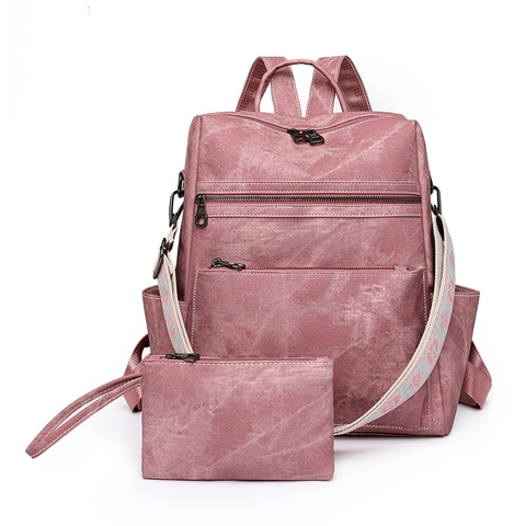 Zaino da Donna in Pelle PU Retrò E Piccola Pochette Grande Capacità Borsa a Tracolla da Viaggio Moda con Tracolla Etnica
