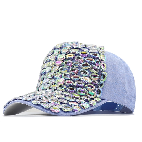 Cappello Da Baseball Con Strass Cotone Denim Cristallo AB Lucido Cappello Sole Moda Regolabile Donna