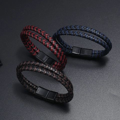 Bracciale In Pelle Intrecciata PU E Lega Chiusura Magnetica Retro Semplice Bracciale A Strati Accessori Moda