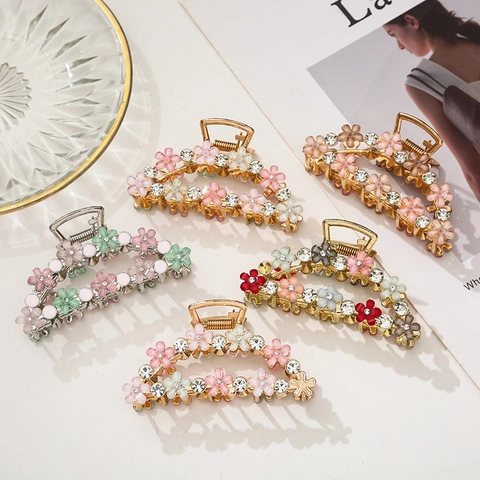 Grandi Mollette Per Capelli In Lega Catena A Maglia Cava Geometrica Strass Smalto Fiore Fermagli Per Capelli Per Donne