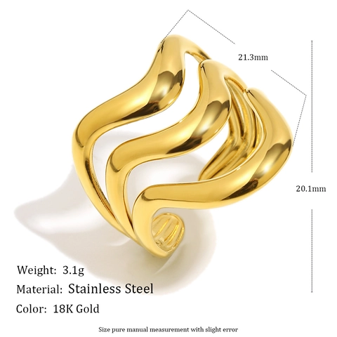 Drie Lagen Golf Open Ring 18K Verguld Roestvrij Staal Verstelbare Eenvoudige Mode Sieraden Voor Vrouwen Niche Ontwerp