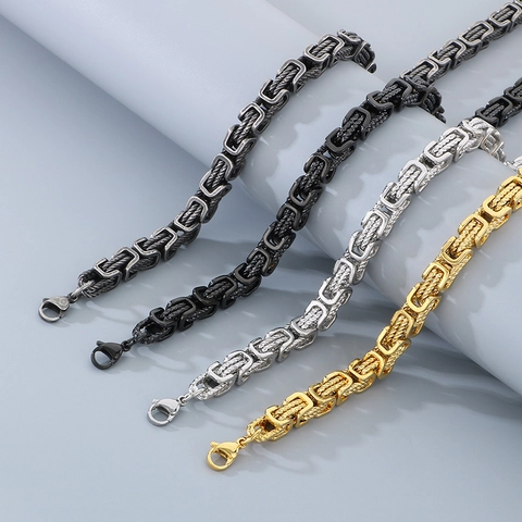 Byzantine Chain Necklace Stainless Steel Retro Industrial Punk Rock Style Heavy King Chain For Men Jewelry