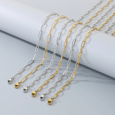 Paperclip Link Chain Necklace And Bracelet Stainless Steel Minimalist Fashion Jewelry Versatile Accessories For Women Men