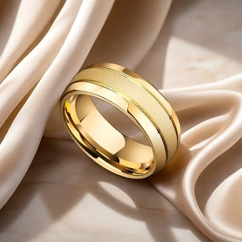 Frosted Titanium Steel Ring Band Gold Plated Matte Polished Beveled Edge Fashion Jewelry For Men Unisex Simple Style