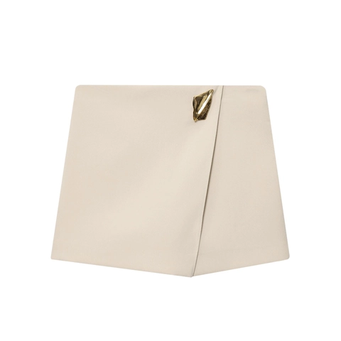 Women Asymmetrical Skort High Waist Polyester Shorts With Metallic Button Chic Elegant Fashionable Bottoms