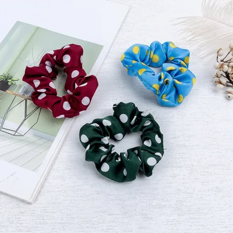 Polka Dot Large Hair Scrunchies Satin Fabric Elastic Hair Ties French Style Ponytail Holder For Women Girls