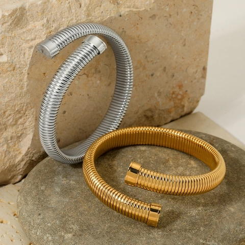 Minimalistischer Edelstahl Tubogas Spirale Offener Armreif Für Damen Gold Silber Galvanisierter Geometrischer Schmuck