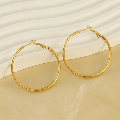 Hoop Earrings 18K Gold Plated Stainless Steel Large Round Circle Geometric Minimalist French Retro Classic For Women