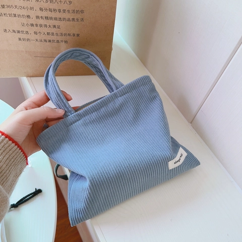 Corduroy Mini Handbag Simple Solid Color Retro Tote For Women Daily Commute Phone Makeup Storage Zipper Closure Soft