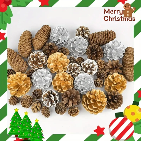 Natural Wood Pine Cones Christmas Ornaments Hanging Festive Tree Decorations For Winter DIY Crafts Wreath Home Party
