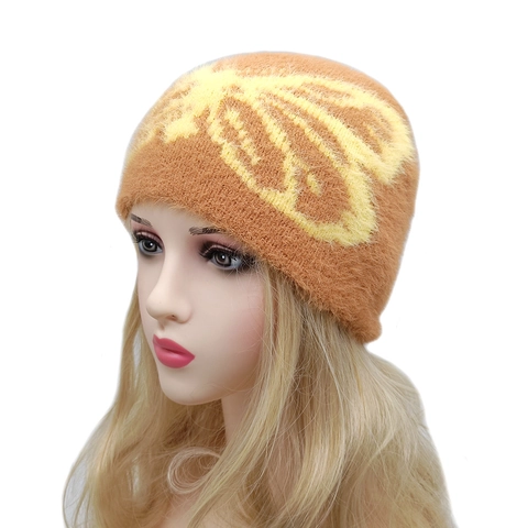 Butterfly Pattern Plush Beanie Hat Faux Mink Fur Thickened Warm Knit Cap Winter Outdoor Fashion For Women