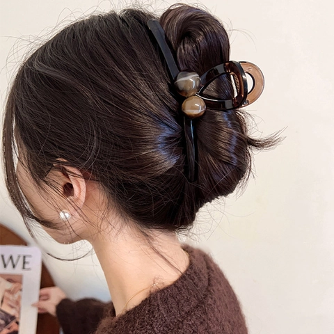 Large Hair Claw Clip Acrylic Resin Faux Artificial Pearl Heart Rhinestone Tortoiseshell Amber Coffee Minimalist Retro For Women