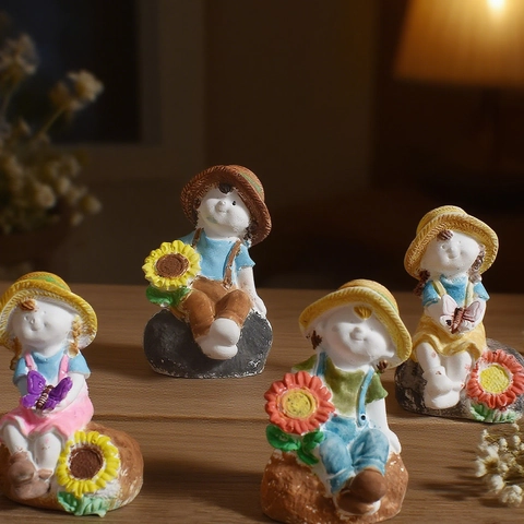 Zonnebloem Jongen Meisje Siliconen Vorm Voor DIY Handgemaakte Kaars Gips Hars Ambachtelijke Cartoon Strohoed Decor