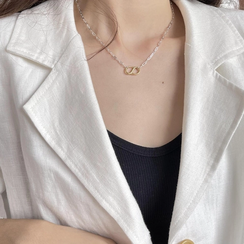 Collana Con Ciondolo In Argento Sterling 925 Doppio Anello Intrecciato Bicolore Gioielli Moderni Minimalisti Per Donna