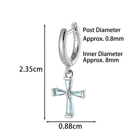 Cross Pendant Hoop Earring Copper Silver Plated Cubic Zirconia Geometric Huggie Piercing Jewelry Unisex Fashion Accessory