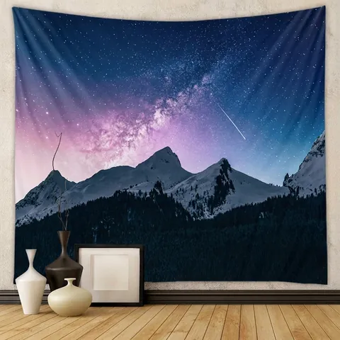 Arazzo Galassia Cielo Stellato Poliestere Montagna Innevata Foresta Appeso A Parete Decorazione Camera Boemia Sfondo Tessuto