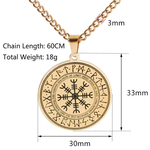 Viking Odin Rune Hanger Ketting Roestvrij Staal Vegvisir Kompas Rond Noordse Mythologie Sieraden Voor Mannen Retro Stijl