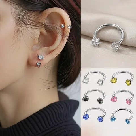Horseshoe Circular Barbell F136 Titanium Alloy Internal Thread Piercing Jewelry With Zircon For Lip Helix Tragus
