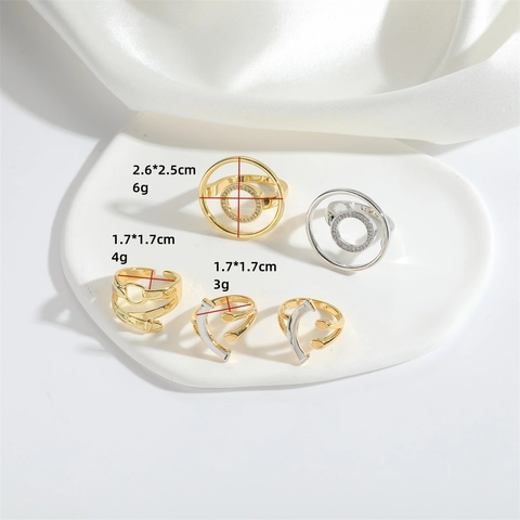 Exotic Abstract Geometric Copper Open Ring For Women Personalized Zirconia Inlaid Gold Silver Vintage Adjustable Finger Ring Jewelry