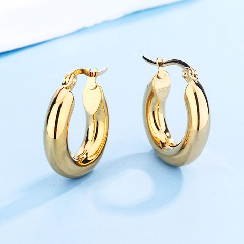 Pendientes De Aro Gruesos Acero Inoxidable Pulido Espejo Chapado En Oro Geométrico Estilo Francés Retro Para Mujer