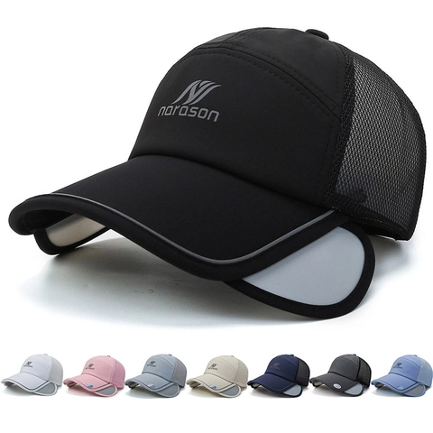 Gorra De Béisbol Secado Rápido Transpirable Malla Sombrero Sol Con Protectores Laterales Retráctiles Reflectante Exterior