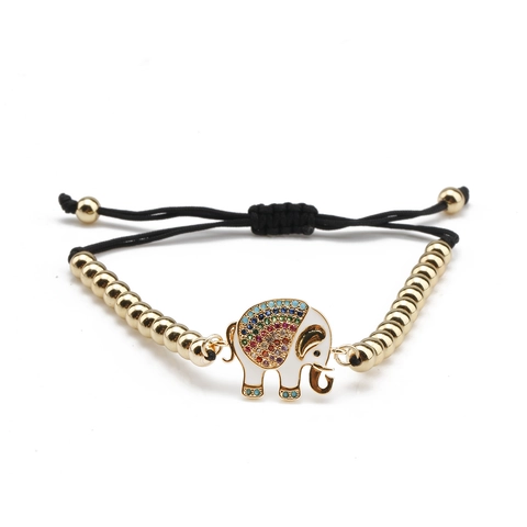 Elephant Pendant Bracelet Copper Zirconia Enamel Adjustable Braided Rope Jewelry For Women