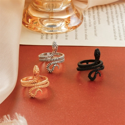 Retro Snake Ring Copper Wrap Around Adjustable Realistic Scale Texture Punk Gothic Jewelry For Women Men
