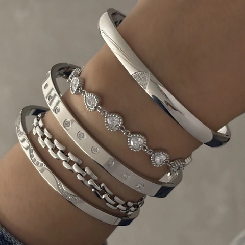 Stainless Steel Bracelet Bangle With Zircon Inlaid For Women Trendy Minimalist Stackable Non-tarnish Luxury Jewelry