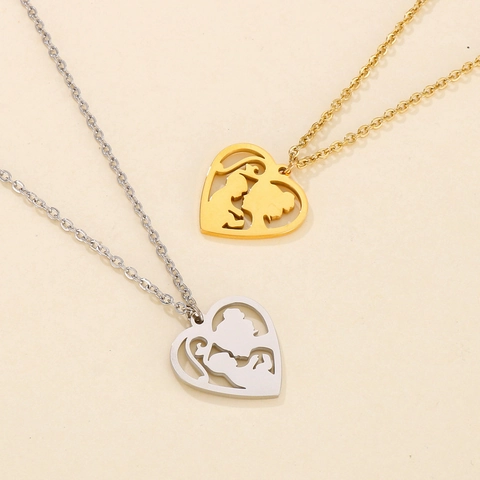 Edelstahl Herz Mutter Und Kind Silhouette Hohl Anhänger Halskette Gedenk Muttertag Geschenk Schmuck Für Damen