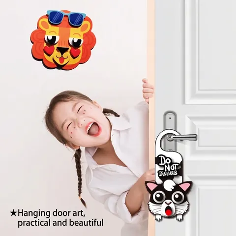 3D Paper Door Hanging Sign DIY Cartoon Animal Do Not Disturb Room Decoration Arts Crafts Educational Toy For Kids