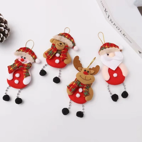 Ornamenti Natalizi Da Appendere Peluche Juta Babbo Natale Pupazzo Di Neve Renna Orso Bambole Con Cappello A Quadri Decorazione
