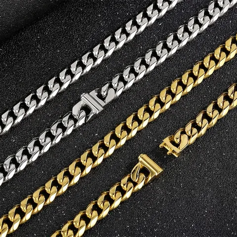 Collar De Cadena De Eslabones Cubanos Acero Inoxidable Estilo Hip Hop Punk Joyería Para Hombre Unisex Pulido Cierre De Caja