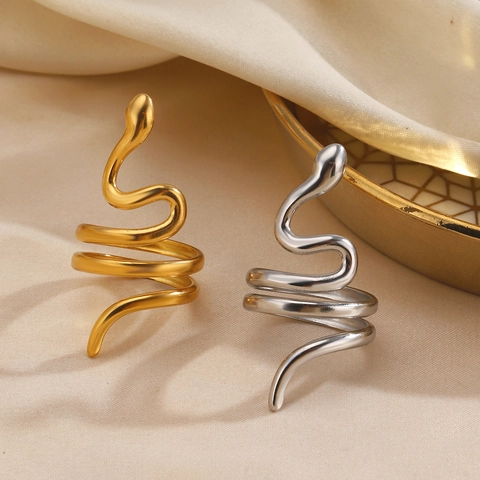 Snake Ring Stainless Steel Wrap Around Punk Hip Hop Adjustable Animal Statement Jewelry For Women Men