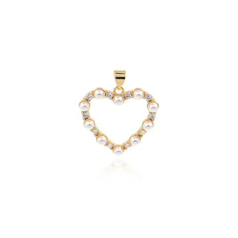 Heart Shaped Pendant Gold Plated Copper With Cubic Zirconia Artificial Pearl Hollow Charm For DIY Jewelry Making Necklaces