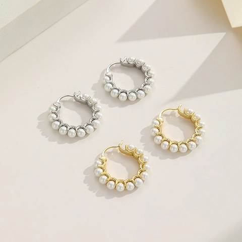 Vintage Französischer Stil Künstliche Perlen Creolen Eleganter C-Förmiger Kupferschmuck Für Damen Retro Modeschmuck