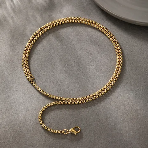 Collar De Cadena De Caja De Acero Inoxidable De Titanio Chapado En Oro De 14K Joyería De Moda Elegante Minimalista Unisex